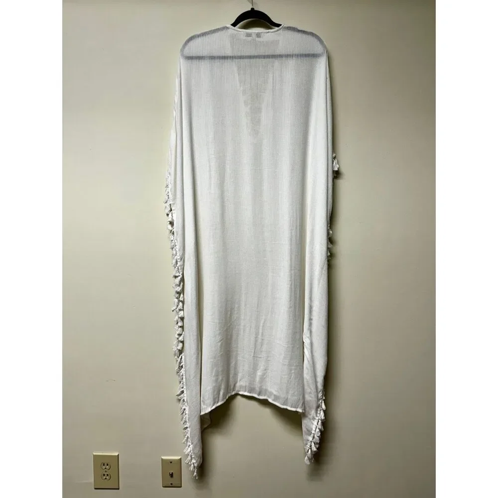 WALTER BAKER Fringe Acapulco Kaftan Swim Cover Up, Ivory, OS